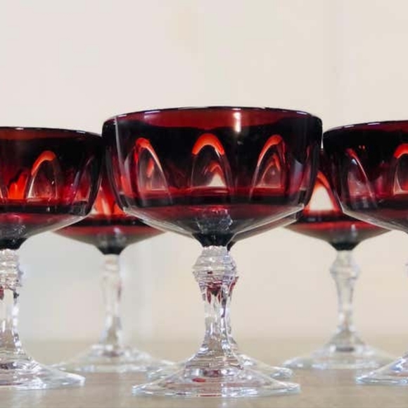 Vintage Cristal D'Arques Durand Ruby Red Crystal Champagne/Sherbert, Set of 8 - Picture 2 of 5